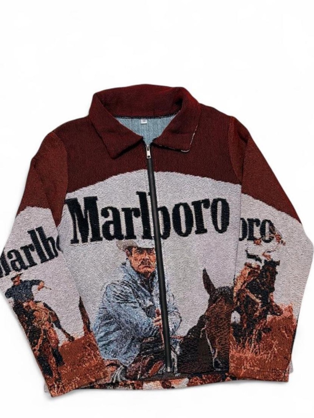 Marlboro Men's Zip-Front Western Graphic Jacket in Burgundy and Gray